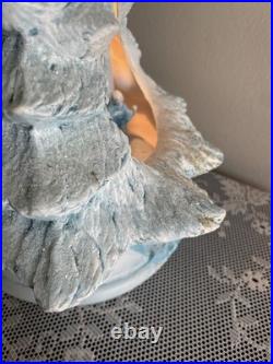 Vintage Blue Christmas Ceramic Tree Nativity Scene Glittery Corded Light 13 H