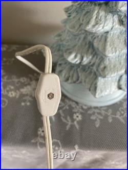 Vintage Blue Christmas Ceramic Tree Nativity Scene Glittery Corded Light 13 H