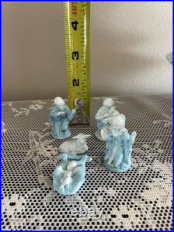 Vintage Blue Christmas Ceramic Tree Nativity Scene Glittery Corded Light 13 H