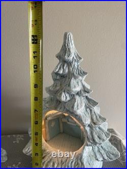 Vintage Blue Christmas Ceramic Tree Nativity Scene Glittery Corded Light 13 H