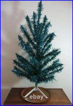 Vintage Blue / Green VINYL aluminum Tree 3' Ft 38 Christmas with Box #4138 Tinsel