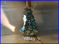 Vintage Blue White nativity ceramic Christmas tree Front Diorama Jesus Mary