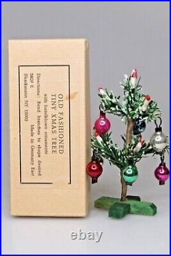 Vintage Bottle Brush Christmas Tiny 3 Tree Glass Ornaments Candles Germany Box