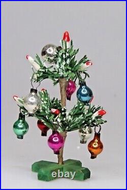 Vintage Bottle Brush Christmas Tiny 3 Tree Glass Ornaments Candles Germany Box