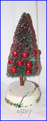 Vintage Bottle Brush Christmas Tree 13 Green Red Glitter Balls Music Box