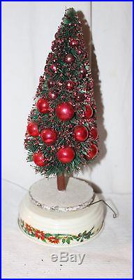 Vintage Bottle Brush Christmas Tree 13 Green Red Glitter Balls Music Box