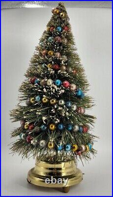 Vintage Bottle Brush Christmas Tree 18 Music Box Mercury Glass Beads Silent