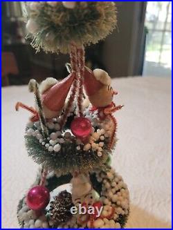 Vintage Bottle Brush Christmas Tree Spun Cotton Elves RARE