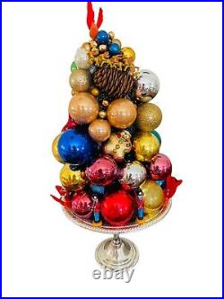 Vintage Bottle Brush Ornament Christmas Tree 16 Inch High On Shiny Silver Plated