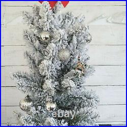 Vintage Bottle Brush Table Top Tree Lighted Frosted 26 Silver Mirror Balls Xmas