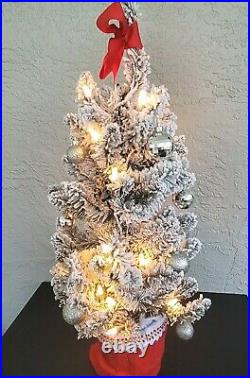 Vintage Bottle Brush Table Top Tree Lighted Frosted 26 Silver Mirror Balls Xmas