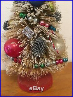 Vintage Bottle Brush Tree 13 Christmas Glass Ornaments Flocked Japan Buy It Now