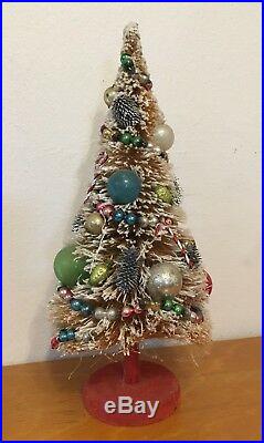 Vintage Bottle Brush Tree 13 Christmas Glass Ornaments Flocked Japan Buy It Now
