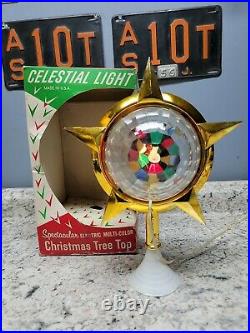 Vintage Bradford Celestial Star Rotating Light Tree Topper Atomic Christmas