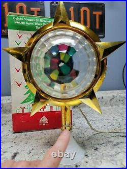 Vintage Bradford Celestial Star Rotating Light Tree Topper Atomic Christmas