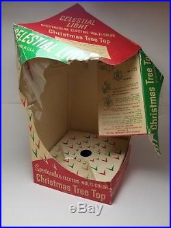 Vintage Bradford Christmas Lighted Tree Topper Celestial Star Motion Light w Box