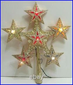 Vintage Bradford Star Beautiful Christmas Tree Topper Gold withMulti Color Stars