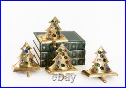 Vintage Brass Christmas Tree Stocking Holders (Set of 4)