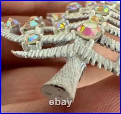 Vintage Brooch Hollycraft Christmas Tree White AB Rhinestone Silvertone