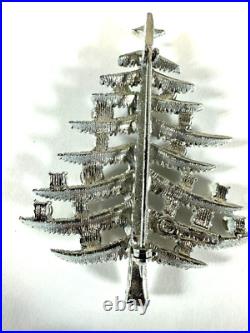 Vintage Brooch Hollycraft Christmas Tree White AB Rhinestone Silvertone