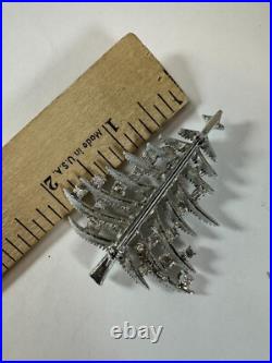 Vintage Brooch Hollycraft Christmas Tree White AB Rhinestone Silvertone