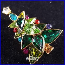 Vintage Brooch Pin Christmas Tree Crystal Rhinestone Star Green Red S1083