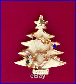 Vintage Brooch Pin EISENBERG Christmas Tree Rhinestone Gold tone not signed