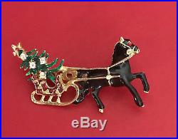 Vintage Brooch Pin SIGNED EISENBERG Christmas Tree Red Rhinestone Gold tone
