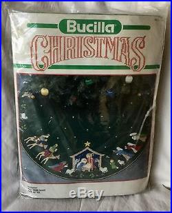 Vintage Bucilla Felt Appliqué Tree Skirt Kit Nativity #82623 43 Round