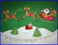 Vintage Bucilla Handmade Christmas Felt Tree Skirt Santa's Sleigh Completed