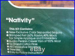 Vintage Bucilla Nativity Green Christmas Tree Skirt Kit Jeweled Felt Creche 3576