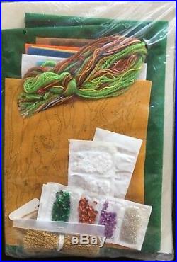 Vintage Bucilla Nativity Green Christmas Tree Skirt Kit Jeweled Felt Creche 3576