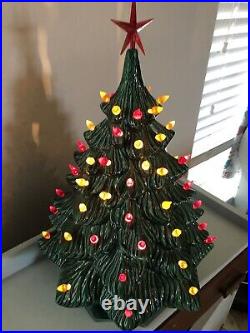 Vintage Byron Molds Ceramic Christmas Tree with Base, Star + 50 Lights 17x12 1982