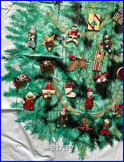 Vintage CHRISTMAS TREE DOOR COVER 23 ORNAMENTS ORIG BOX Spun Cotton 1950-60s