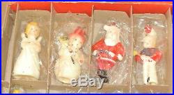 Vintage CHRISTMAS Tree WAX ORNAMENTS Boxed Set of 12 Santa Soldier Snowman Angel