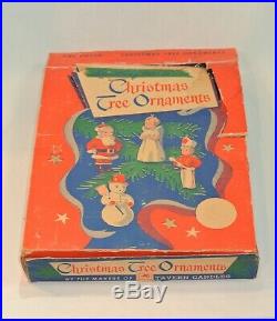 Vintage CHRISTMAS Tree WAX ORNAMENTS Boxed Set of 12 Santa Soldier Snowman Angel