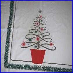Vintage California Hand Prints Christmas Trees Tablecloth 64X50