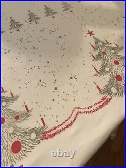 Vintage California Hand Prints MCM Aluminum Christmas Trees Tablecloth 52X64