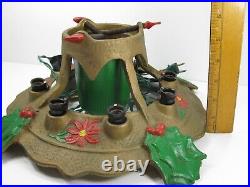 Vintage Cast Iron Electric Lighted Christmas Tree Stand Poinsettias WORKS