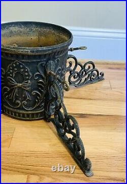 Vintage Cast Iron Ornate Christmas Tree Stand Victorian Gold Accents Heavy
