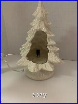 Vintage Ceramic 13 White Christmas Tree With Lighted Nativity Pre-Owned