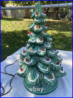 Vintage Ceramic 2 Piece Flocked Christmas Tree 16.5 With Base