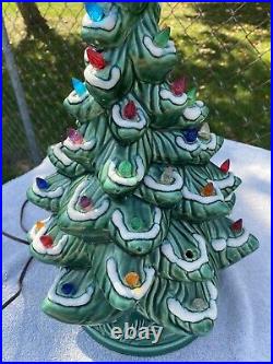 Vintage Ceramic 2 Piece Flocked Christmas Tree 16.5 With Base