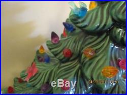 Vintage Ceramic 21 Musical Christmas Tree WithRed Star, Birds & Bulbs