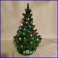 Vintage Ceramic Christmas Holiday Tree 19 Tall by Arnel With Light 2 Pieces