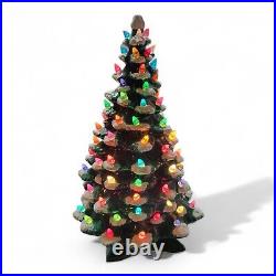 Vintage Ceramic Christmas Tree 13 Flocked Multi Color Lights, Star Base, Cord