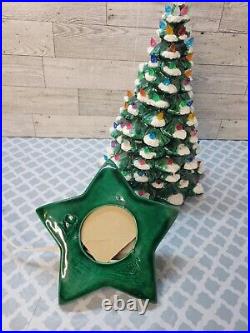 Vintage Ceramic Christmas Tree 13 Flocked Multi Color Lights, Star Base, Cord
