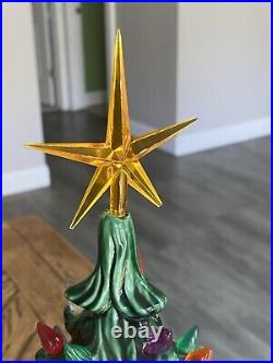 Vintage Ceramic Christmas Tree 15 Lights Star Base Green