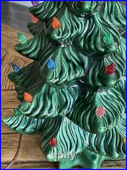 Vintage Ceramic Christmas Tree 15 Lights Star Base Green