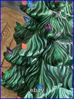 Vintage Ceramic Christmas Tree 15 Lights Star Base Green